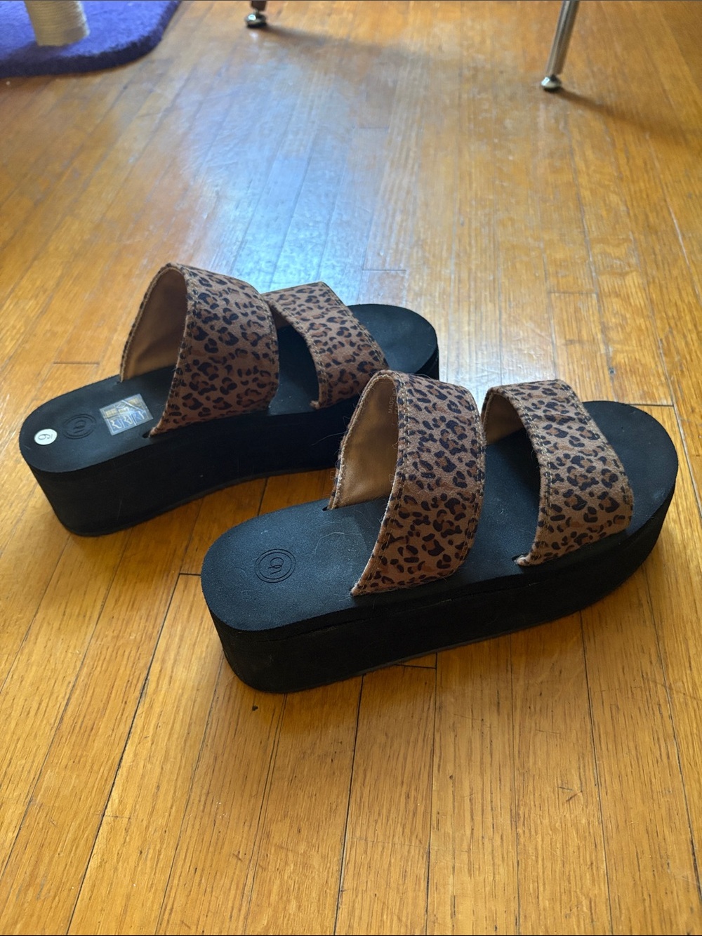 PLATFORM Leopard Print Double-strap Slide Sandals - Brown/Black